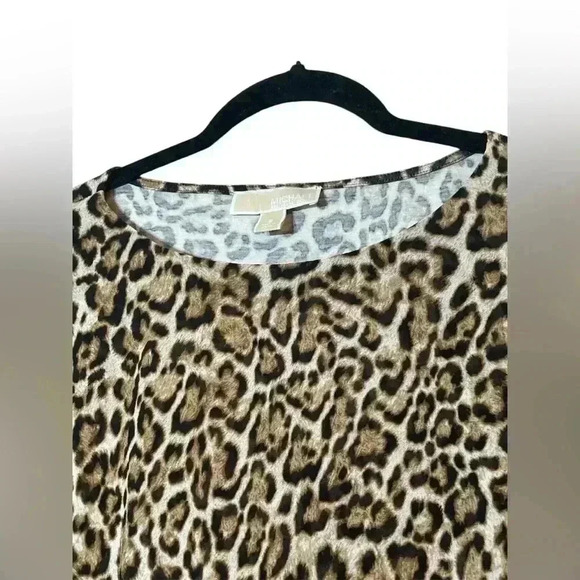 Michael Kors Leopard Animal Print Lightweight Pullover Blouse Sheer Overlay SM - Picture 5 of 10